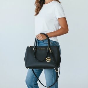 Michael Kors Sheila Large Satchel with Gold Color Accent